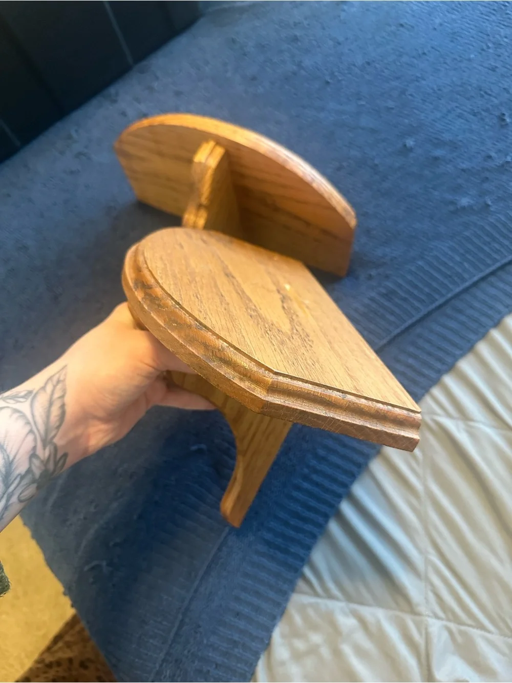 Pair of Wooden Shelf Brackets - Natural Wood